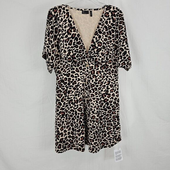 ASOS DESIGN Flutter Sleeve Mini Tea Dress with Buttons in Leopard PrintNWT 10 - Picture 1 of 8